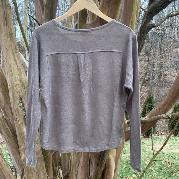 Vince linen long sleeve pocket henley top in taupe - Picture 7 of 11